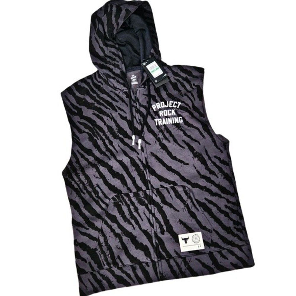 UA Men’s Project Rock Rival Fleece Sleeveless Hoodie LG Training Gymcore NWT